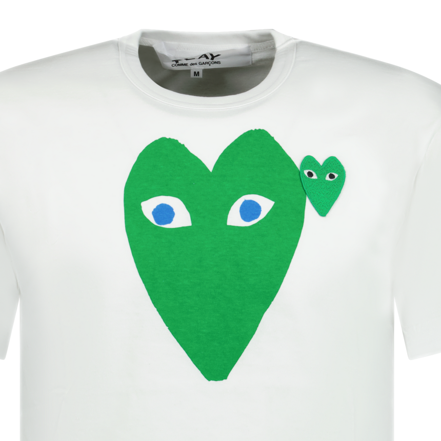 Comme Des Garcons Big Print Green Heart T-Shirt White - Boinclo ltd - Outlet Sale Under Retail