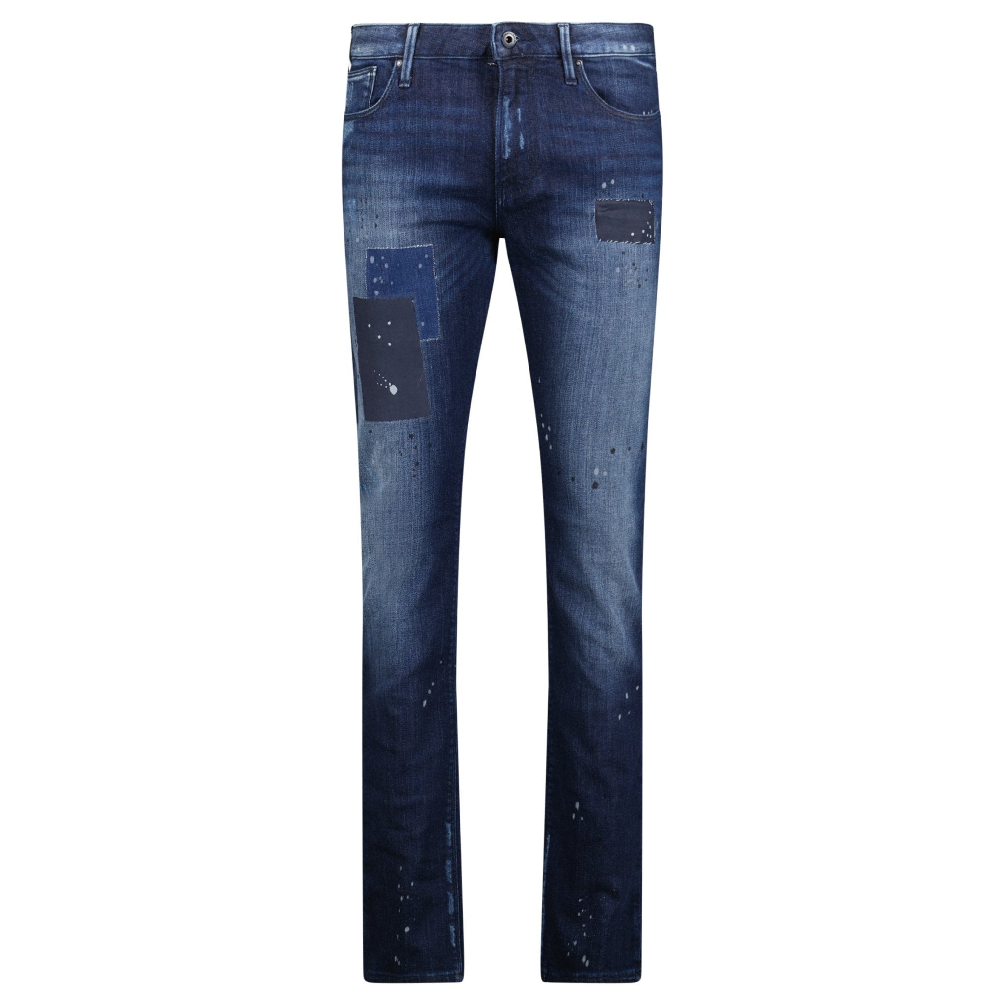 Color variation of J06 Slim Fit 5 Pocket Patch Paint Splatter Jeans Blue