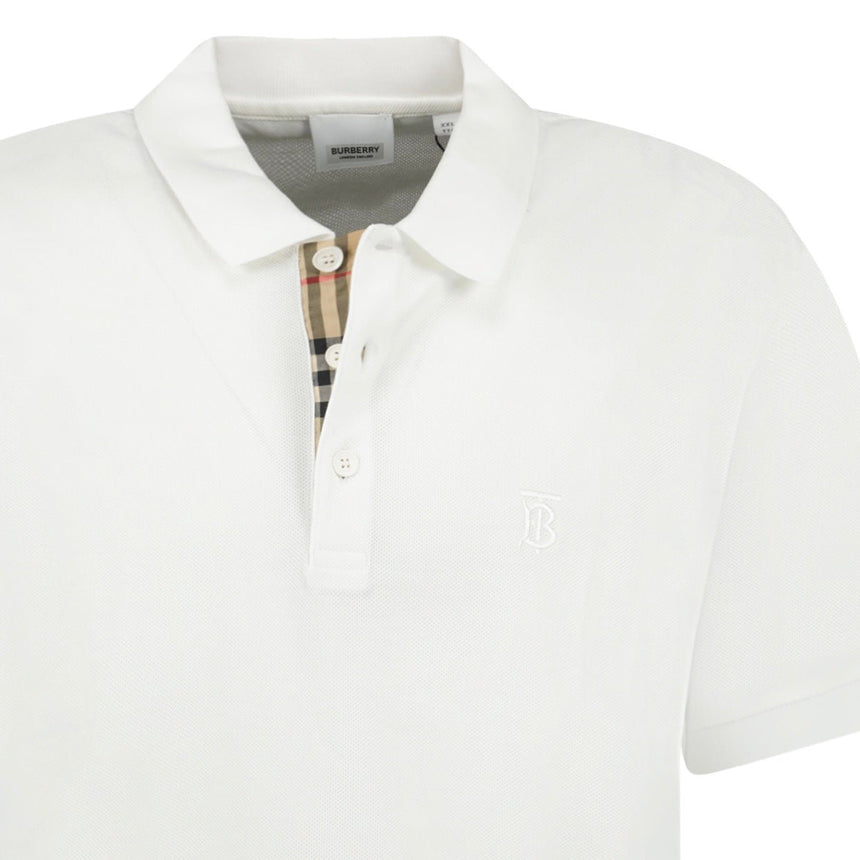 Burberry 'Eddie' TB Check Placket Polo - Shirt White - Boinclo - Outlet Sale Under Retail