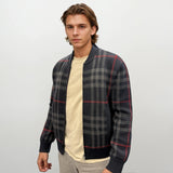 Burberry 'Morland' Knitted Wool Bomber Jacket Check Navy - Boinclo - Outlet Sale Under Retail