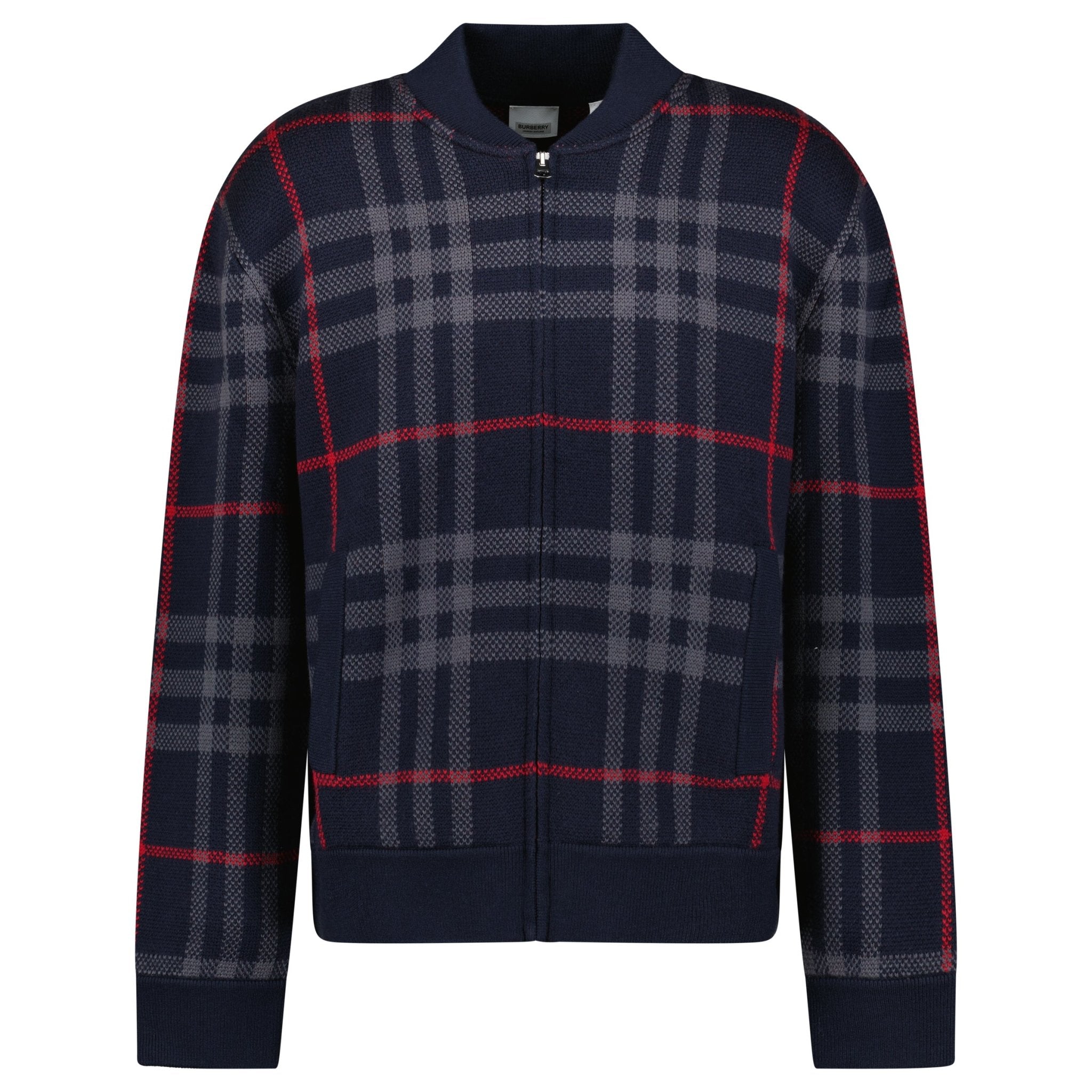 Color variation of 'Morland' Knitted Wool Bomber Jacket Check Navy