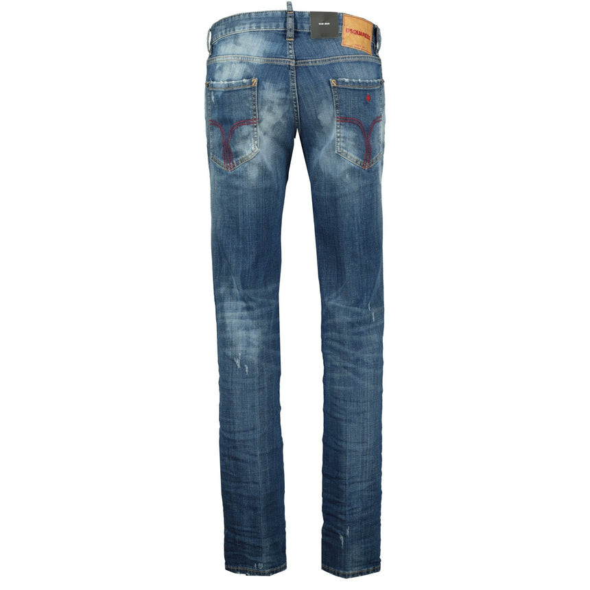 DSquared2 'Slim' Jeans Distressed Stitch Blue - Boinclo - Outlet Sale Under Retail