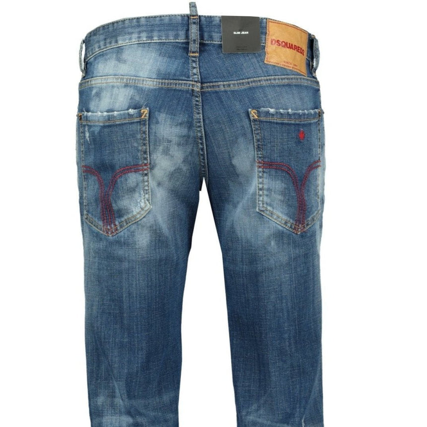 DSquared2 'Slim' Jeans Distressed Stitch Blue - Boinclo - Outlet Sale Under Retail
