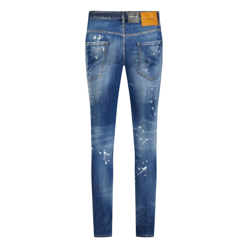 DSquared2 'Super Twinky Jean' Brown Patch Paint Splatter Jeans Blue - Boinclo - Outlet Sale Under Retail
