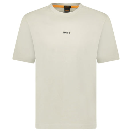Hugo Boss Relaxed - Fit T-Shirt in Stretch Cotton with Logo Print Beige - Boinclo - Outlet Sale Under Retail