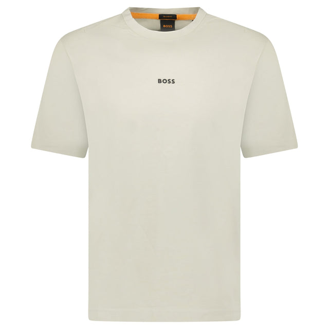 Hugo Boss Relaxed - Fit T-Shirt in Stretch Cotton with Logo Print Beige - Boinclo - Outlet Sale Under Retail