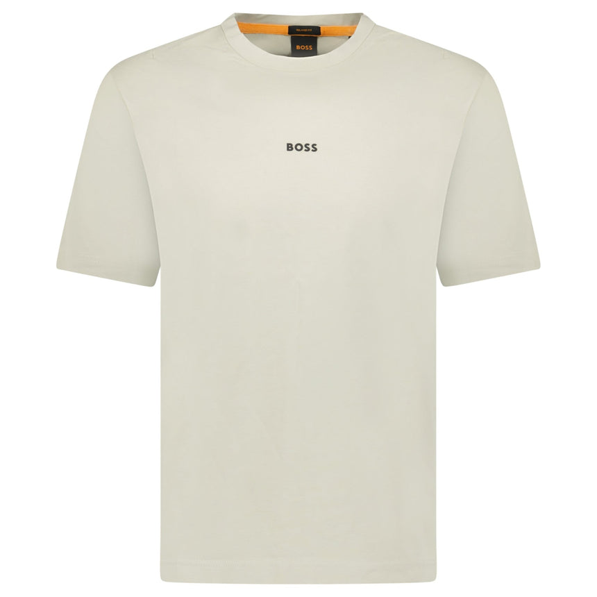 Hugo Boss Relaxed - Fit T-Shirt in Stretch Cotton with Logo Print Beige - Boinclo - Outlet Sale Under Retail