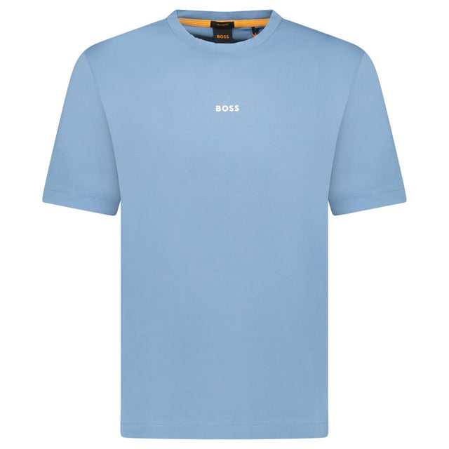 Hugo Boss Relaxed - Fit T-Shirt in Stretch Cotton with Logo Print Blue - Boinclo - Outlet Sale Under Retail