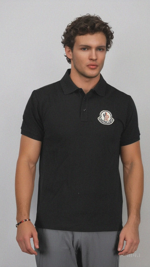 Logo Patch Polo Shirt in Black